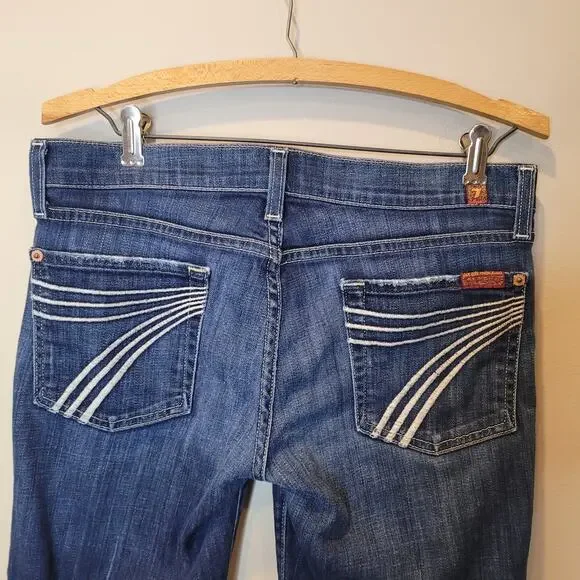 7 For All Mankind Womens Dojo Blue Denim Low Rise Flare Jeans Size 28 - Picture 2 of 16